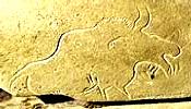 Bisons and a horse are seen in the Cussac cave in France's Dordogne region